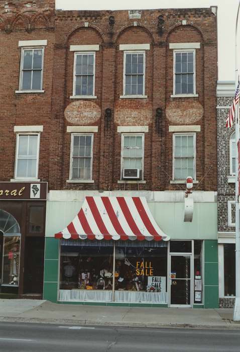 Cities and Towns, clothing store, awning, store front, Waverly Public Library, sale, Main Streets & Town Squares, Iowa, history of Iowa, Iowa History, Businesses and Factories, Waverly, IA