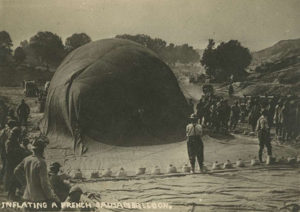 hot air balloon, Iowa History, army, wwi, Iowa, Mortenson, Jill, uniform, Travel, Military and Veterans, history of Iowa, France