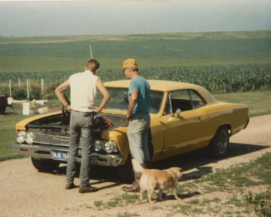 history of Iowa, Iowa History, Motorized Vehicles, Animals, car, mechanic, Hansell, IA, Malcolm, Cindy, Iowa, Farms, malibu, dog, chevelle