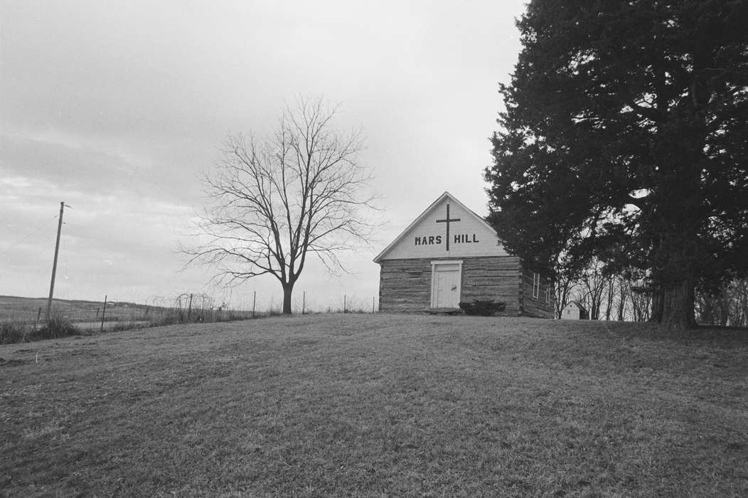 cross, shed, Iowa History, tree, Iowa, church, Lemberger, LeAnn, Ottumwa, IA, Religious Structures, telephone pole, history of Iowa