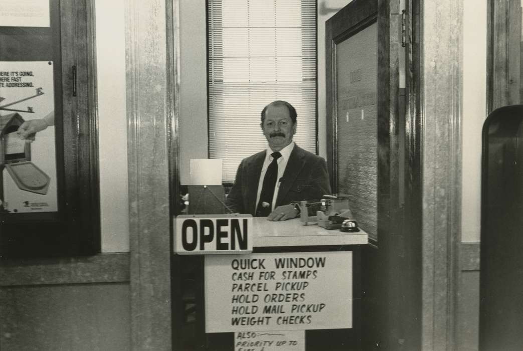 post office, postmaster, history of Iowa, Portraits - Individual, Iowa History, Waverly Public Library, Businesses and Factories, Iowa, counter, Labor and Occupations