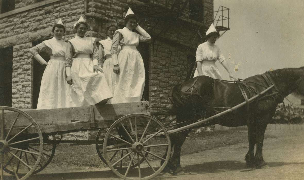 history of Iowa, Iowa History, Animals, wagon, nurse, Iowa, Anamosa, IA, Hospitals, horse, Hatcher, Cecilia, Labor and Occupations