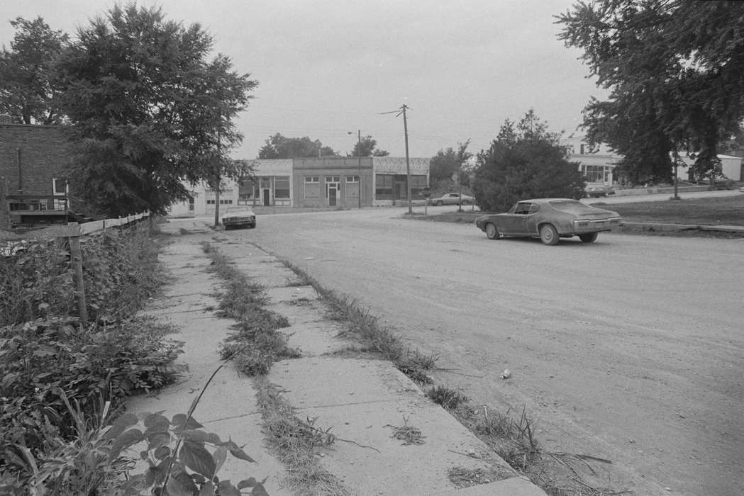 Businesses and Factories, car, Cities and Towns, storefront, dirt road, Motorized Vehicles, Iowa, Iowa History, Lemberger, LeAnn, store, sidewalk, Main Streets & Town Squares, Melrose, IA, telephone pole, fence, history of Iowa