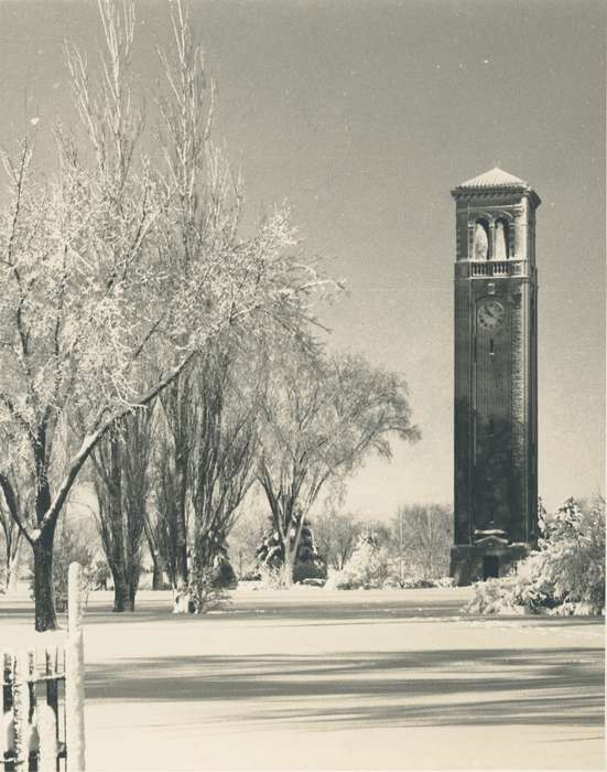 history of Iowa, snow, iowa state teachers college, Iowa, uni, Cedar Falls, IA, University of Northern Iowa Museum, campanile, Iowa History, university of northern iowa, Winter, Schools and Education