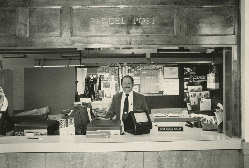 post office, postmaster, history of Iowa, Portraits - Individual, Iowa History, Waverly Public Library, Businesses and Factories, parcel post, Iowa, counter, Labor and Occupations