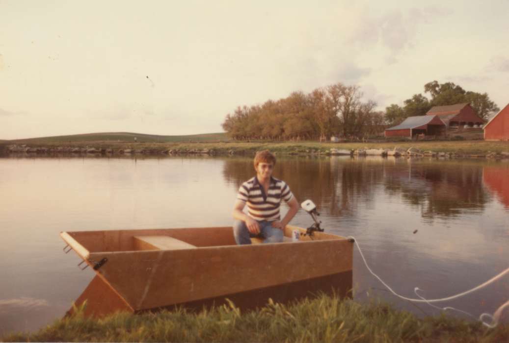 carpentry, history of Iowa, Iowa History, woodworking, Lakes, Rivers, and Streams, homemade, Schultes, Tom, motorboat, pond, Glidden, IA, Iowa, Outdoor Recreation, boat, Portraits - Individual