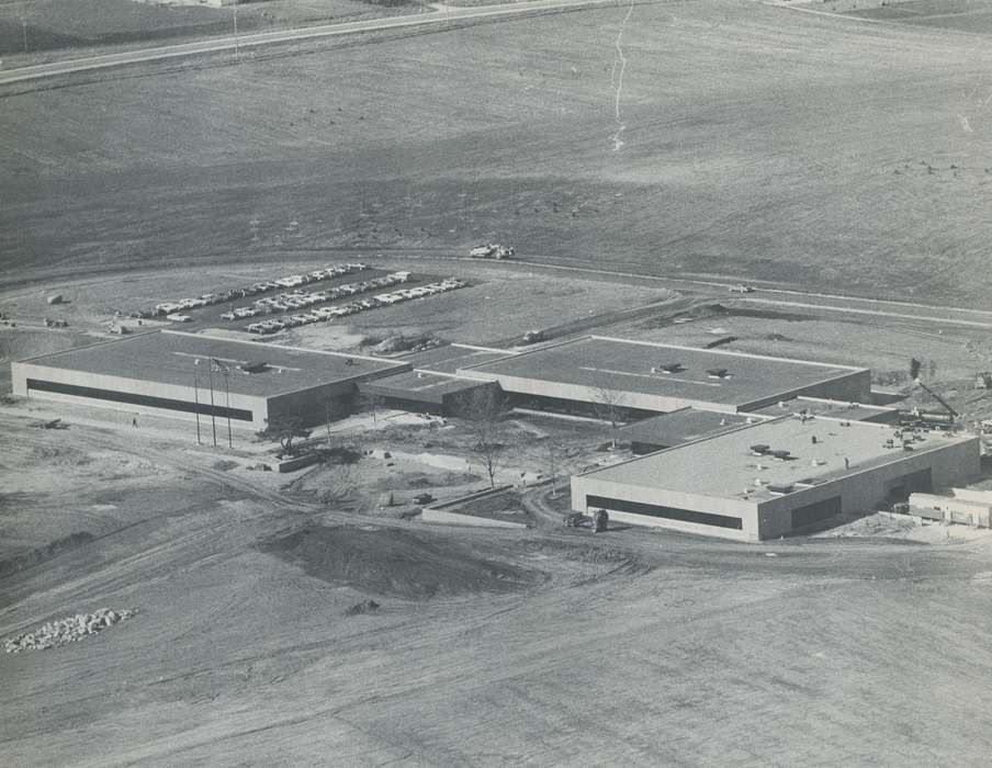 history of Iowa, Iowa History, car park, road, car, parking lot, Waverly, IA, building, Aerial Shots, Iowa, correct date needed, Waverly Public Library