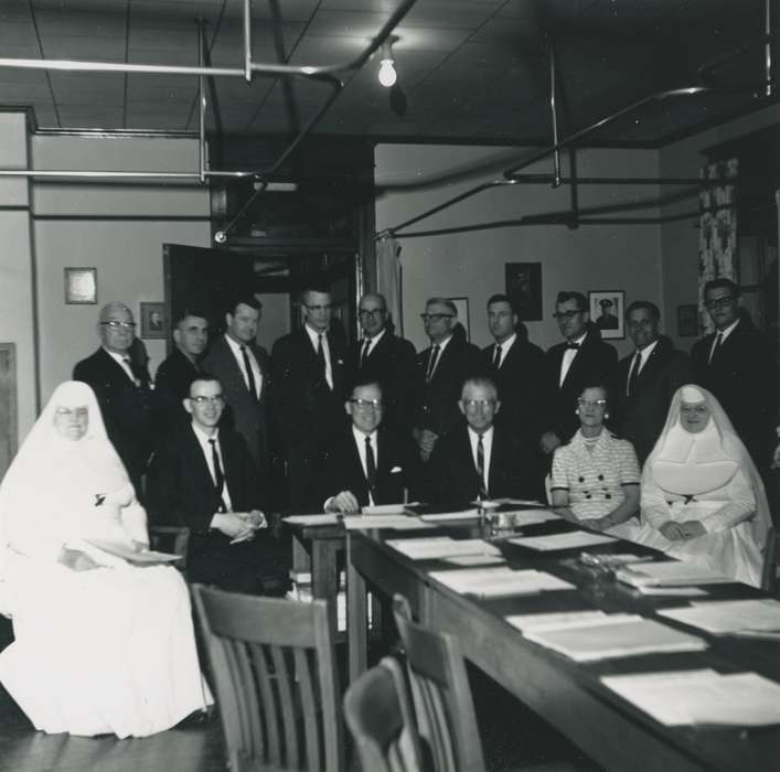 Portraits - Group, table, clothing, history of Iowa, Iowa History, IA, formal attire, Iowa, chairs, Waverly Public Library, Religion