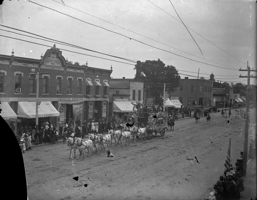 Main Streets & Town Squares, history of Iowa, Iowa History, parade, downtown, Animals, Fairs and Festivals, Iowa, Cities and Towns, horse, Waverly Public Library