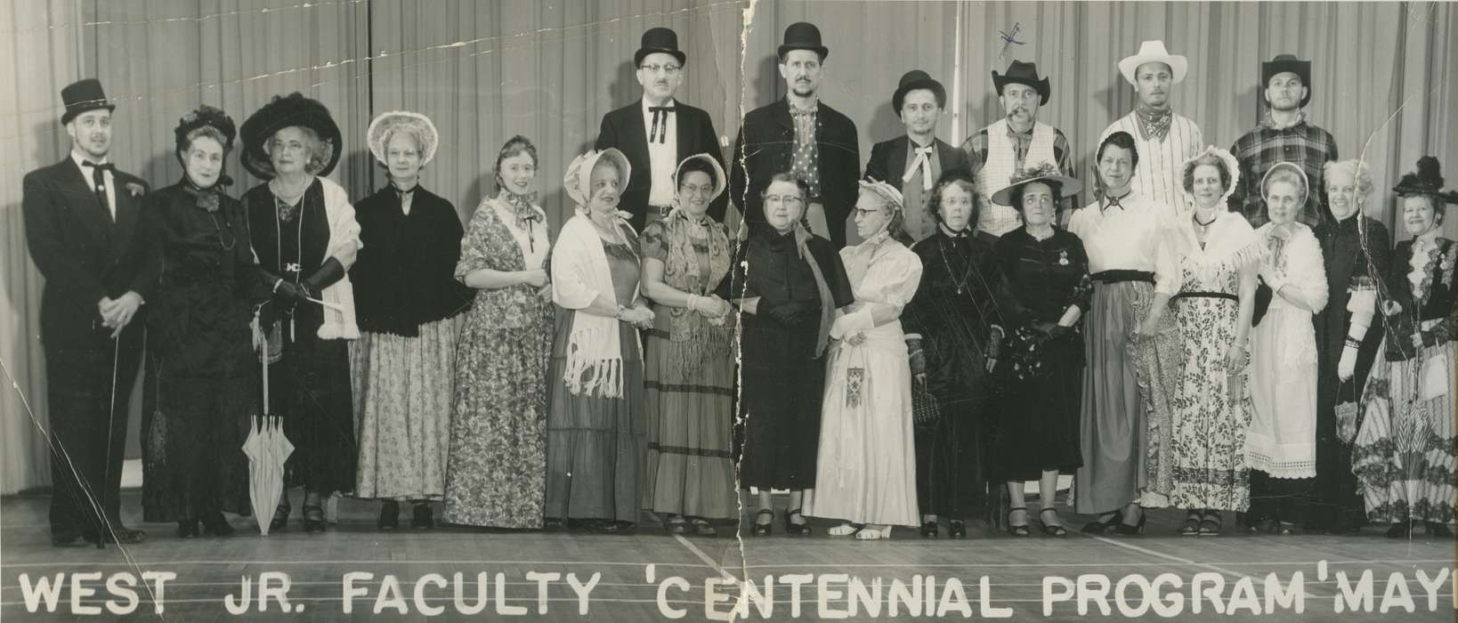 Portraits - Group, Iowa History, Iowa, Schools and Education, stage, play, performance, Sioux City, IA, umbrella, Rossiter, Lynn, Entertainment, cowboy hat, history of Iowa