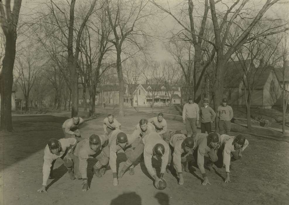 Portraits - Group, neighborhood, Iowa History, football, Iowa, football players, Anamosa, IA, Hatcher, Cecilia, history of Iowa