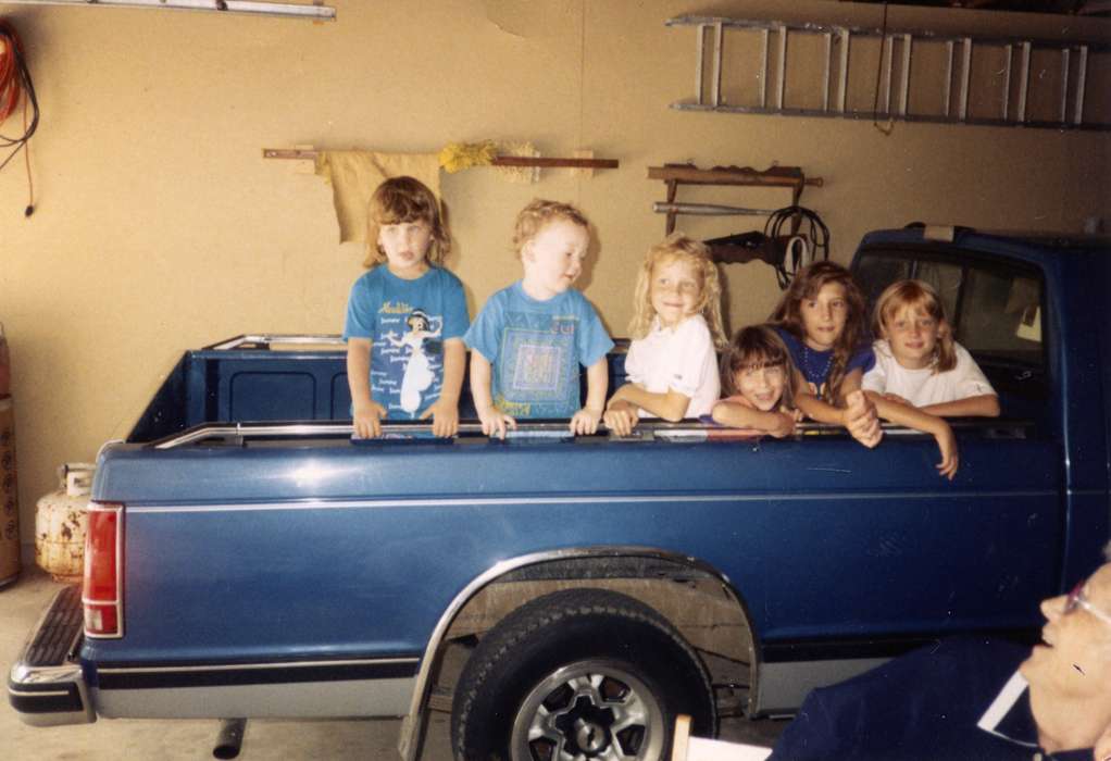 Portraits - Group, chevrolet, Iowa History, Iowa, Motorized Vehicles, chevy, Walker, Erik, truck, history of Iowa, garage, Children, Cedar Falls, IA, chrome