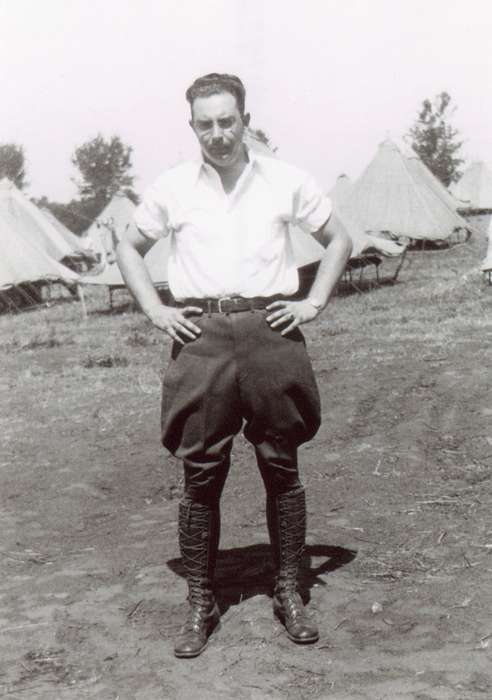 Military and Veterans, history of Iowa, uniform, military, Iowa History, boots, Johnston, IA, Fisher, Jennifer, tent, glasses, Iowa, tents, pants, boot, Portraits - Individual