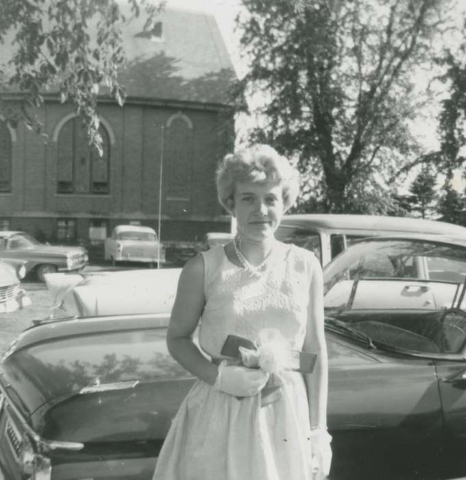 Jesup, IA, Portraits - Individual, car, Iowa History, Joblinske, Sandy, Iowa, Motorized Vehicles, church, ford, Religious Structures, history of Iowa