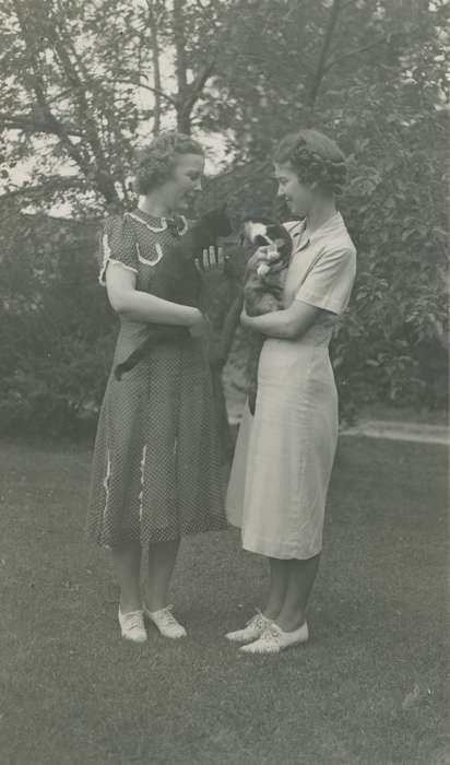 Portraits - Group, cat, history of Iowa, Iowa History, Webster City, IA, Animals, friends, Iowa, hairstyle, McMurray, Doug, dress