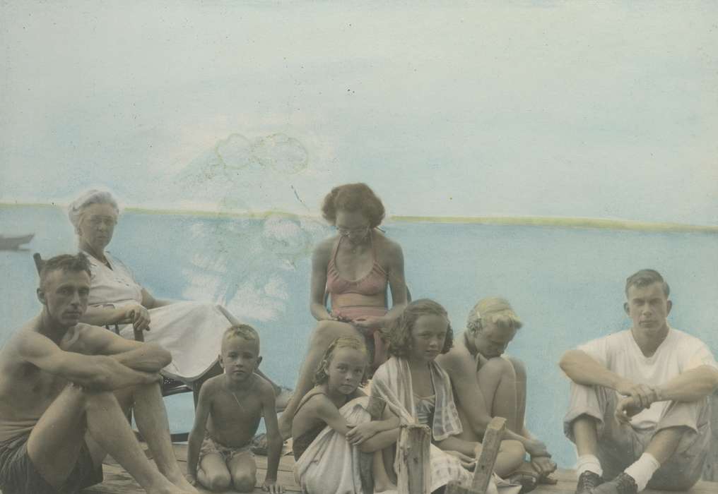 Portraits - Group, Clear Lake, IA, swim suit, history of Iowa, Iowa History, Lakes, Rivers, and Streams, swim, colorized, Outdoor Recreation, Iowa, McMurray, Doug, Children