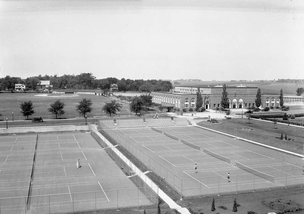 Cedar Falls, IA, history of Iowa, Iowa History, uni, iowa state teachers college, tennis court, Aerial Shots, UNI Special Collections & University Archives, Iowa, Schools and Education, Sports, university of northern iowa