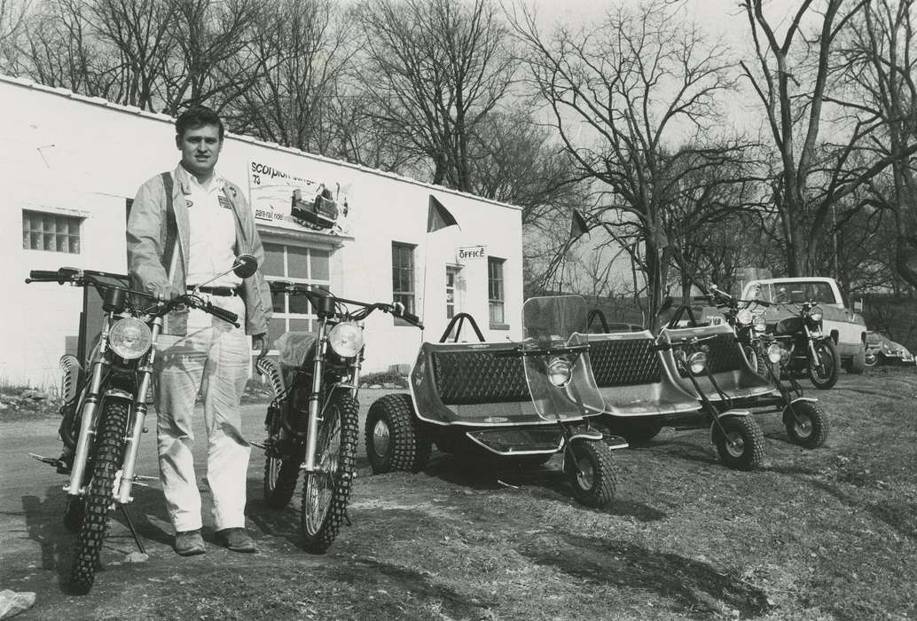 dirt bike dealership, history of Iowa, Iowa History, pickup truck, dirt bike, Motorized Vehicles, Businesses and Factories, motorcycle, Iowa, Labor and Occupations, correct date needed, Waverly Public Library, Portraits - Individual