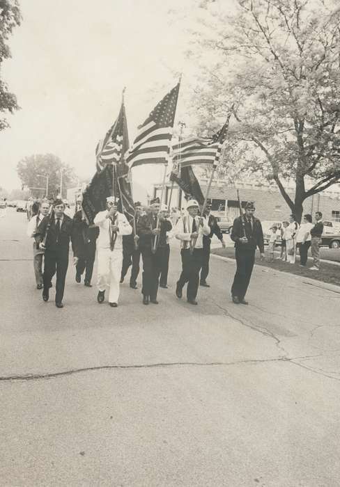 marching, Military and Veterans, history of Iowa, Iowa History, parade, rifle, american flag, Waverly, IA, Iowa, Outdoor Recreation, Waverly Public Library
