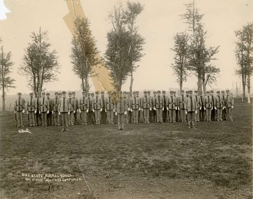 iowa state normal school, history of Iowa, Military and Veterans, UNI Special Collections & University Archives, battalion, Iowa, military training, university of northern iowa, uni, Iowa History, Schools and Education