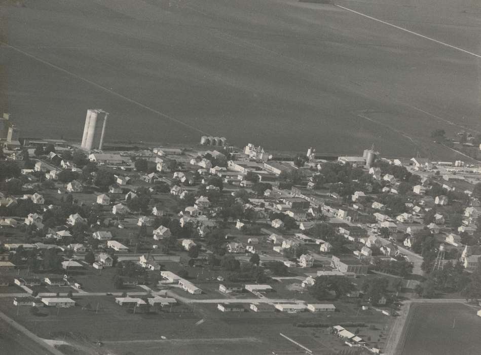 history of Iowa, Iowa History, road, field, building, Readlyn, IA, Aerial Shots, silo, Iowa, tree, Waverly Public Library
