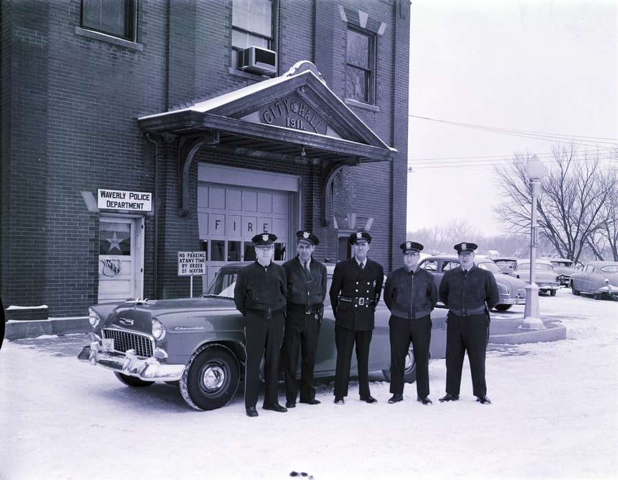 history of Iowa, Portraits - Group, uniform, Waverly, IA, Waverly Public Library, police department, Iowa, Prisons and Criminal Justice, Iowa History, correct date needed, police officer, Labor and Occupations