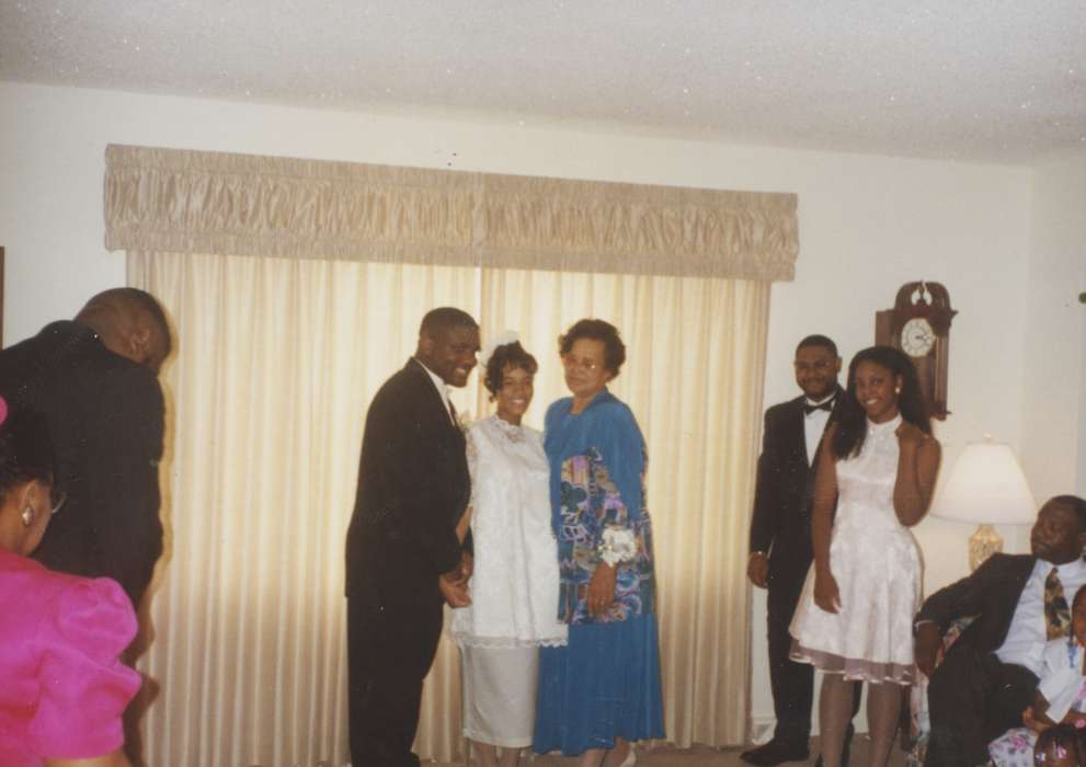 Portraits - Group, african american, People of Color, history of Iowa, IA, Iowa History, Moore, Mildred, Iowa, living room, Weddings, Homes