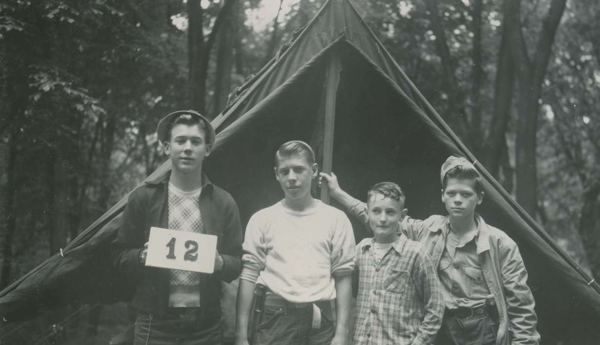 Portraits - Group, Iowa History, tent, Clear Lake, IA, Iowa, McMurray, Doug, history of Iowa, Children, boy scouts