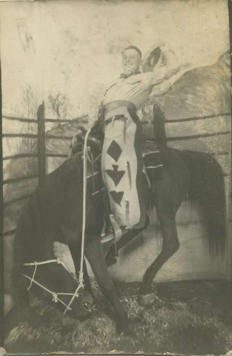 Lemberger, LeAnn, cowboy costume, taxidermy, Iowa History, Iowa, history of Iowa, Portraits - Individual, Animals, Ottumwa, IA, cowboy, horse