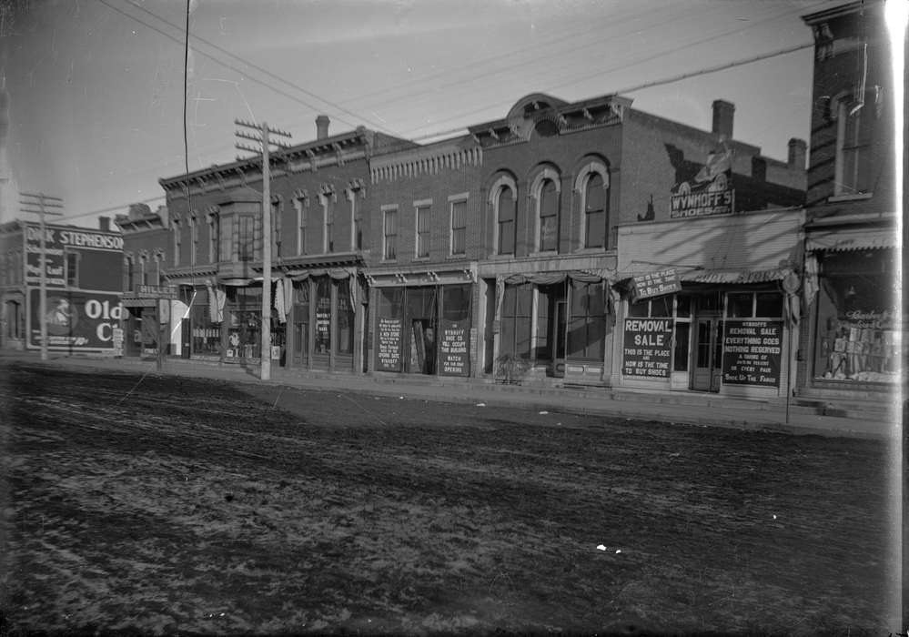 history of Iowa, storefront, Main Streets & Town Squares, Iowa, Cities and Towns, sign, Waverly Public Library, Businesses and Factories, downtown, Iowa History