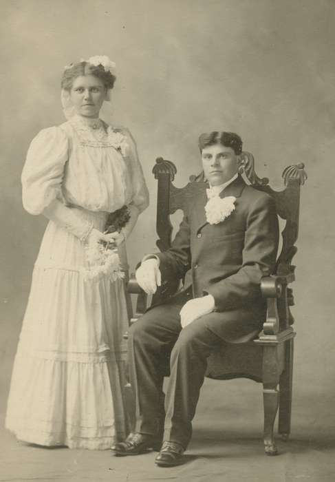 Portraits - Group, lace, broach, gloves, history of Iowa, flowers, IA, Iowa History, chair, Arensdorf, Maureen, Iowa, dress, suit