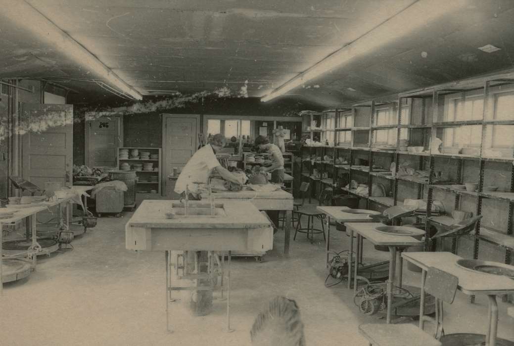 Iowa History, table, Iowa, Schools and Education, university of northern iowa, uni, history of Iowa, UNI Special Collections & University Archives, art building, Cedar Falls, IA, shelf