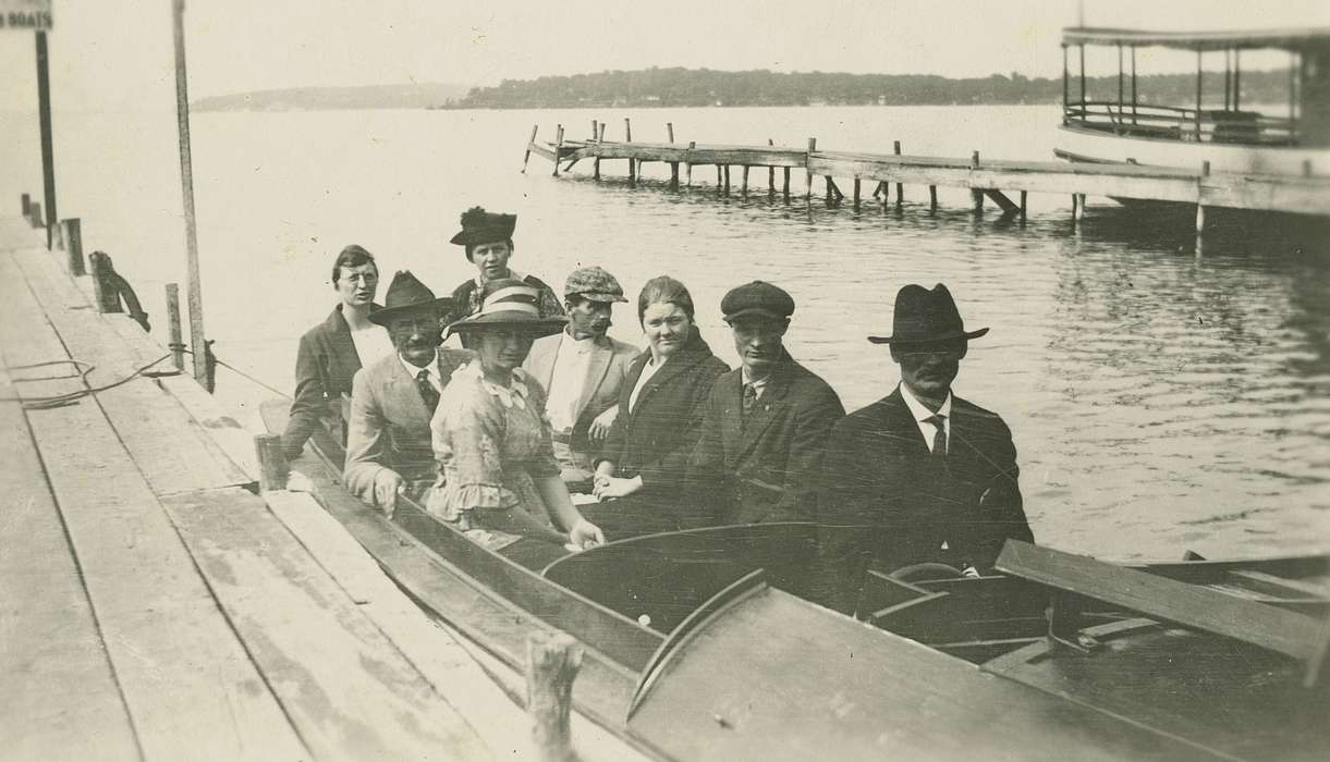 Portraits - Group, Iowa, dock, Okoboji, IA, boat, Lakes, Rivers, and Streams, lake, history of Iowa, Skoog, Herb, Iowa History