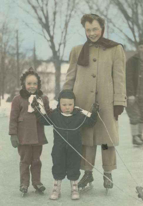 ice skating, ice skates, Iowa History, McMurray, Doug, Children, Iowa, Webster City, IA, history of Iowa, Portraits - Group, colorized, Outdoor Recreation, ice, Winter