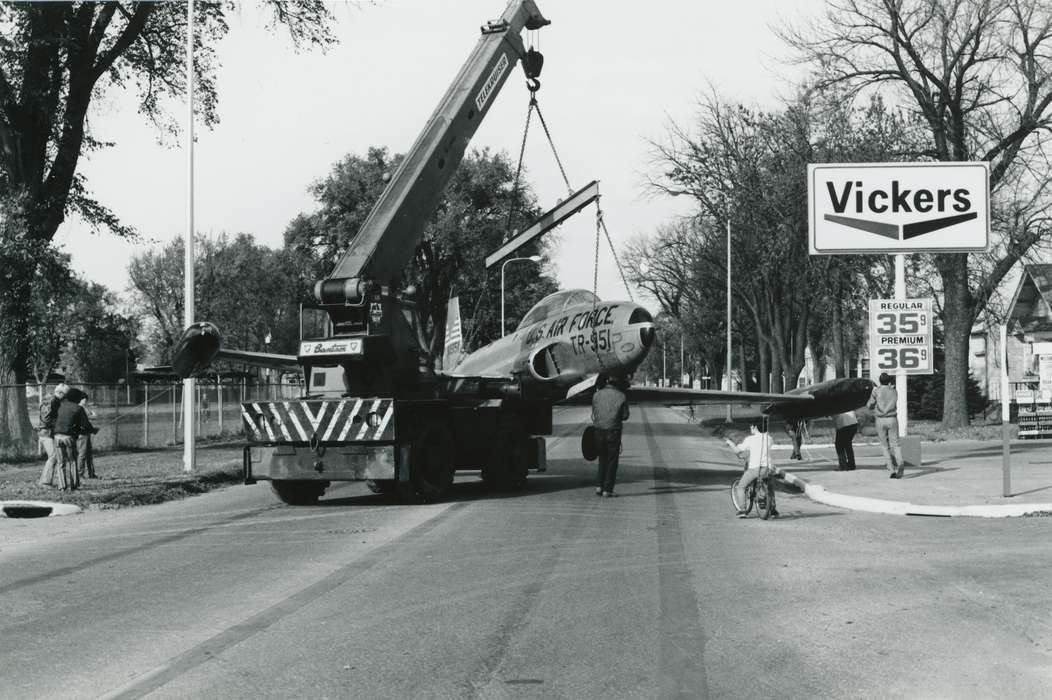 air force, Businesses and Factories, Civic Engagement, gas station, Cities and Towns, street, Waverly Public Library, Military and Veterans, crane, history of Iowa, plane, Iowa History, jet, Motorized Vehicles, bicycle, airplane, Waverly, IA, Iowa, Labor and Occupations