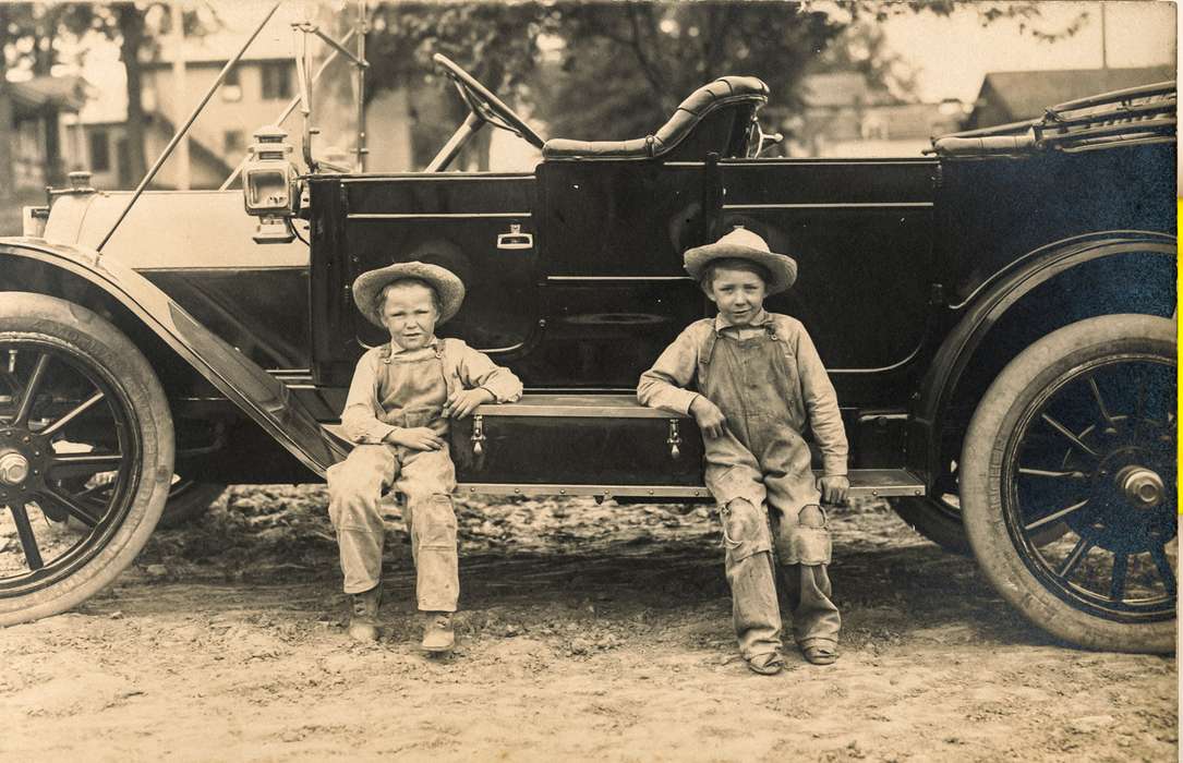 Portraits - Group, history of Iowa, Iowa History, Motorized Vehicles, car, Anamosa Library & Learning Center, Iowa, Children, Anamosa, IA, overalls