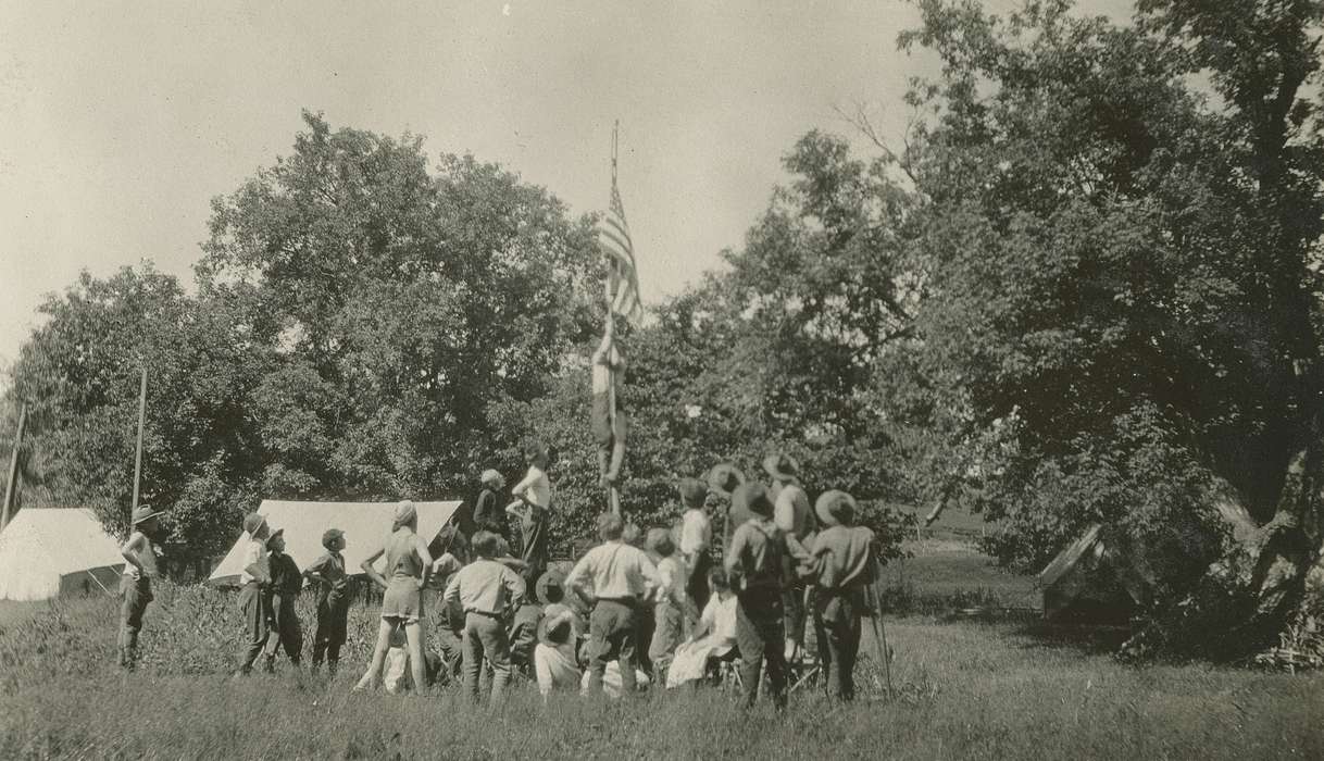 Outdoor Recreation, Iowa, McMurray, Doug, Children, history of Iowa, camping, Hamilton County, IA, flagpole, boy scouts, flag, Iowa History