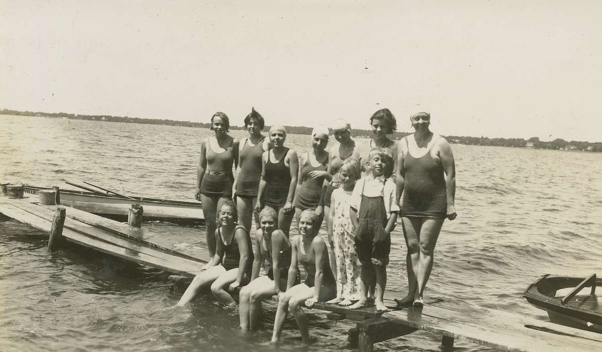 Portraits - Group, Iowa, dock, McMurray, Doug, bathing suit, swimsuit, Lakes, Rivers, and Streams, Clear Lake, IA, history of Iowa, Iowa History