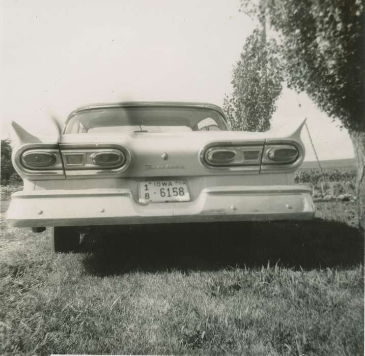 back of car, car, Iowa History, Iowa, Motorized Vehicles, Schmillen, Gloria, tail light, Hinton, IA, back bumper, history of Iowa, license plate