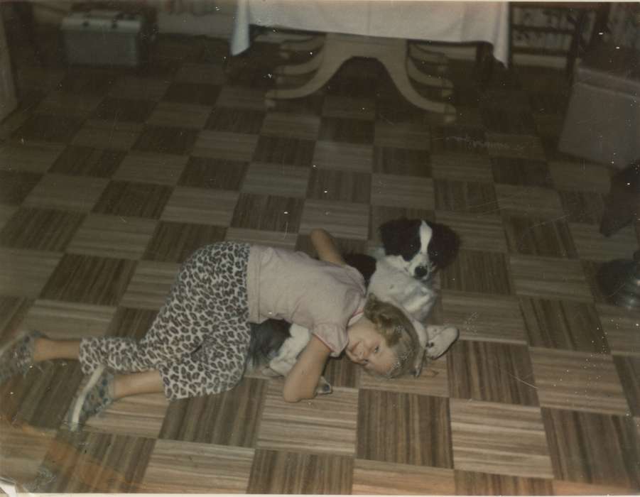 Travel, history of Iowa, Iowa History, girl, Edmund, Sharon, Animals, Iowa, Children, floor, cuddle, MN, dog