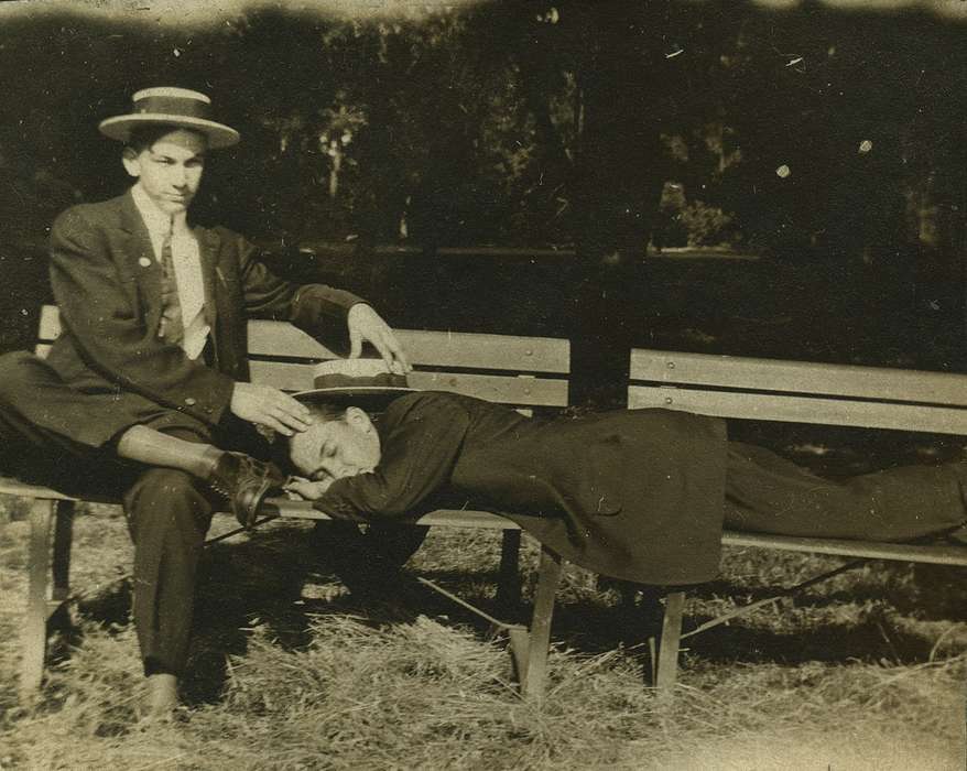 Portraits - Group, nap, hat, Iowa History, LeQuatte, Sue, Iowa, IA, sleep, friends, Leisure, history of Iowa