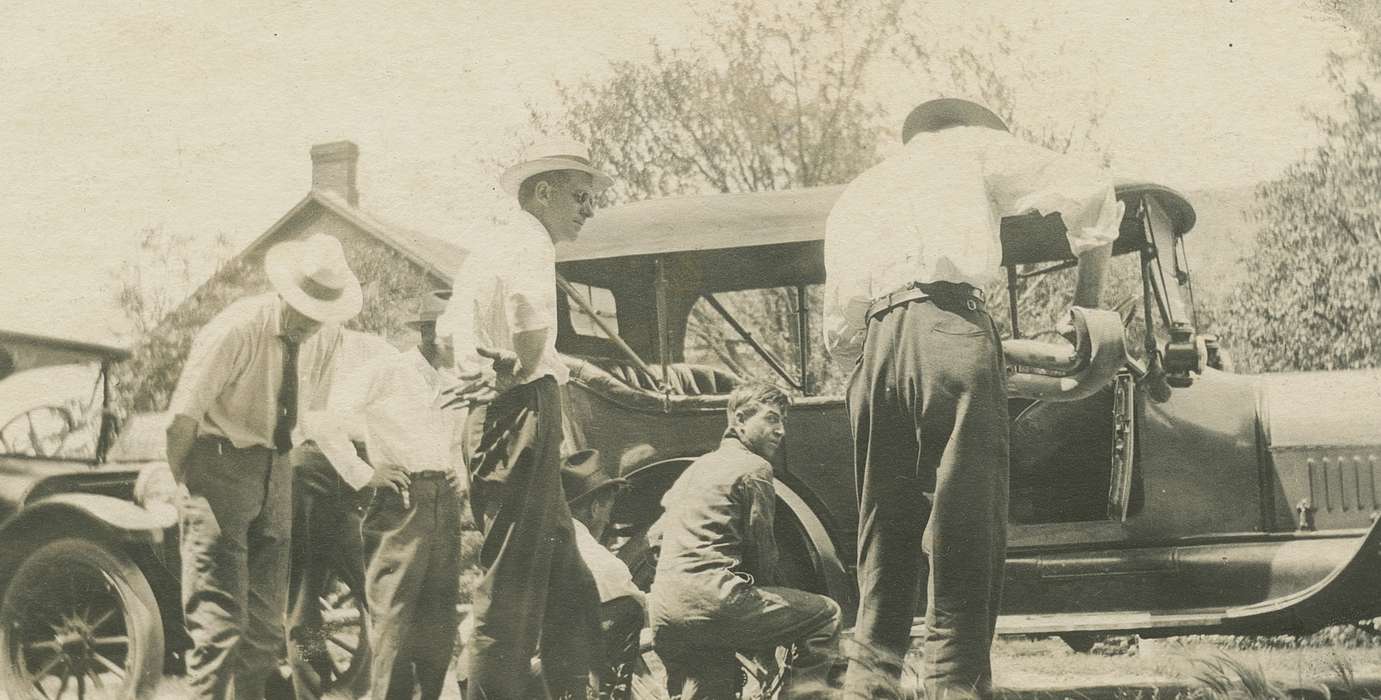Cities and Towns, Skoog, Herb, Motorized Vehicles, Iowa History, Amana, IA, Iowa, history of Iowa, Wrecks, tire, repair