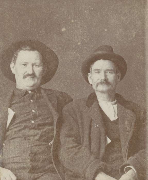 Portraits - Group, men, Iowa, USA, homburg hat, hat, smile, overcoat, eyes, mustache, history of Iowa, Spilman, Jessie Cudworth, Iowa History