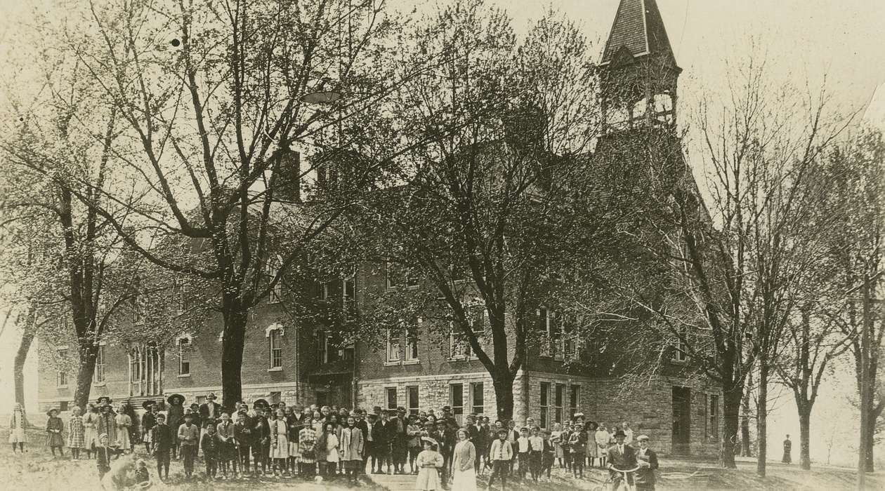 Portraits - Group, Iowa History, Iowa, Schools and Education, school, Anamosa, IA, Hatcher, Cecilia, history of Iowa, Children, bicycle