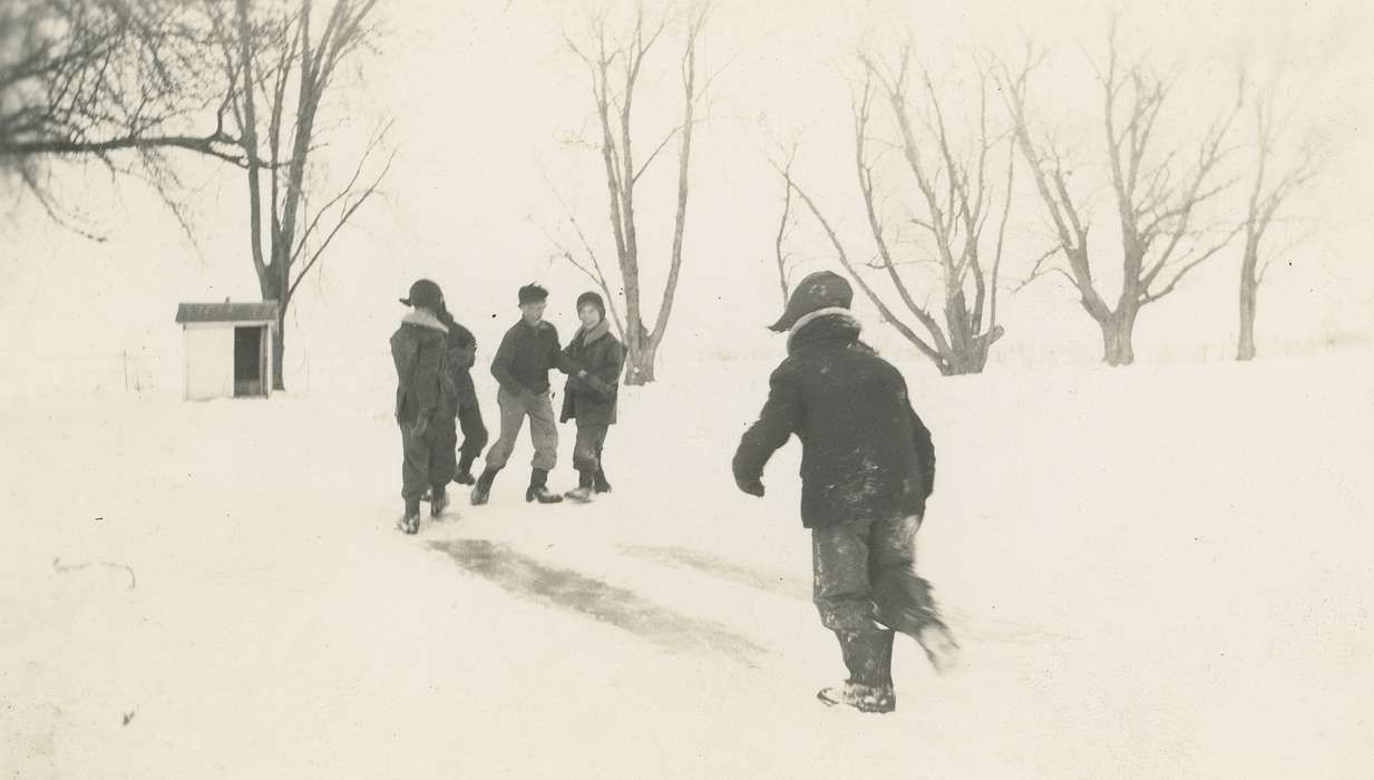 Portraits - Group, IA, University of Northern Iowa Museum, Iowa, shed, hat, Children, jacket, history of Iowa, Winter, tree, snow, Iowa History