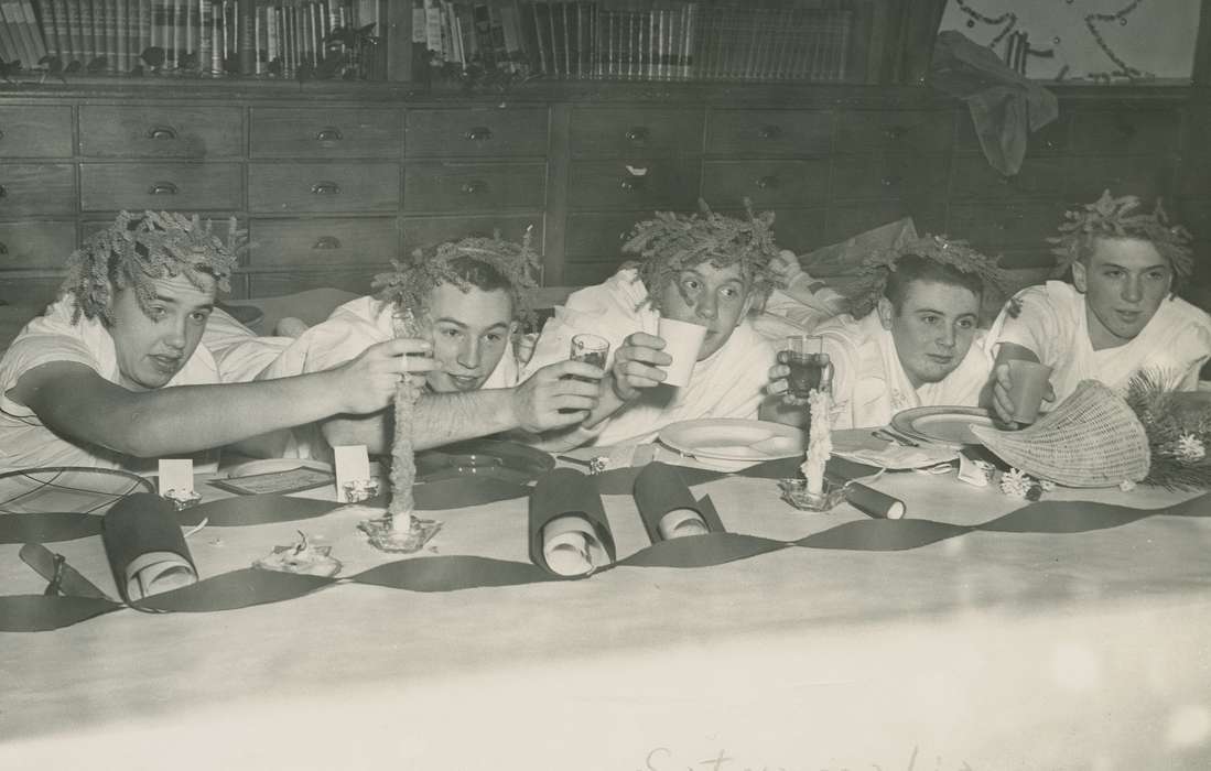 Schools and Education, Iowa History, Children, plate, streamers, student, Waverly Public Library, history of Iowa, cabinet, Iowa, candle, costume, boy, Portraits - Group