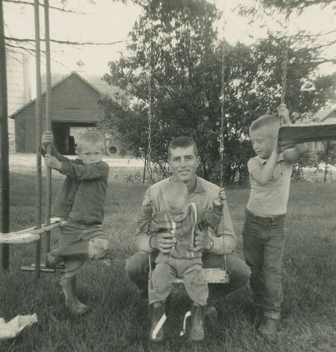 Portraits - Group, Iowa History, Iowa, Families, swing, Rettinger, Michael, Lamont, IA, Children, history of Iowa, swing set