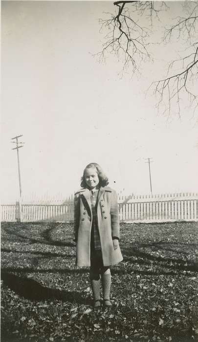 history of Iowa, coat, fence, Hampton, IA, Iowa, Beach, Rosemary, Portraits - Individual, Children, Iowa History