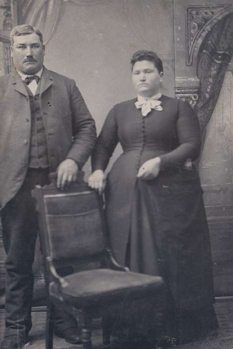 Marble Rock, IA, history of Iowa, Portraits - Group, Iowa, painted backdrop, vest, lace collar, mustache, cabinet photo, Olsson, Ann and Jons, Iowa History, sack coat