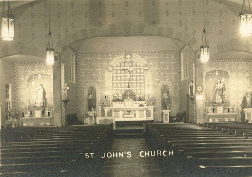 church, Iowa History, pew, Iowa, history of Iowa, Wagner, Brian, Religious Structures, statue, altar, cross, Waterloo, IA